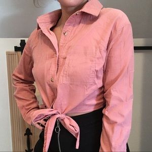 Pink cotton Long sleeve tie button down Small